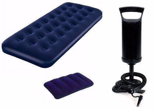 Colchão Inflável Solteiro Bestway + Bomba de inflar Manual + Travesseiro Menor preço em Colchão Inflável Solteiro Bestway + Bomba de inflar Manual + Travesseiro