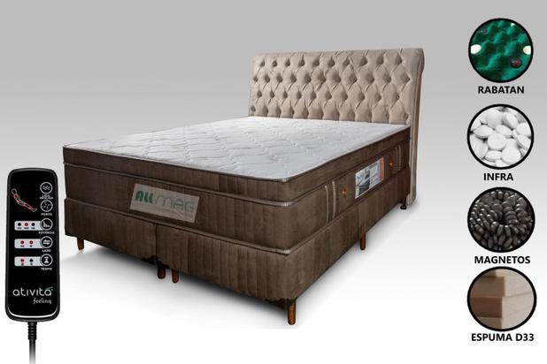 Colchão Magnético Queen Com Massageador + Box Bipartido + Cabeceira Completo Marrom - ALLMAG Menor preço em Colchão Magnético Queen Com Massageador + Box Bipartido + Cabeceira Completo Marrom - ALLMAG