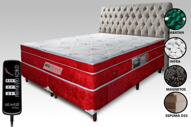 Colchão Magnético Queen Com Massageador + Box Bipartido + Cabeceira Completo Vermelho - ALLMAG Menor preço em Colchão Magnético Queen Com Massageador + Box Bipartido + Cabeceira Completo Vermelho - ALLMAG