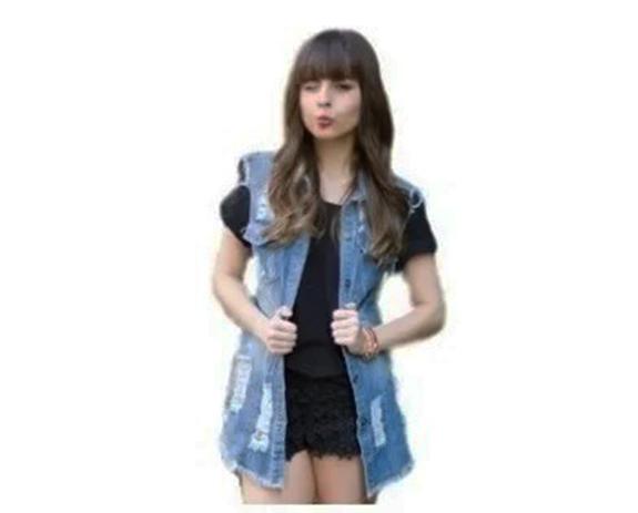 colete jeans feminino comprido