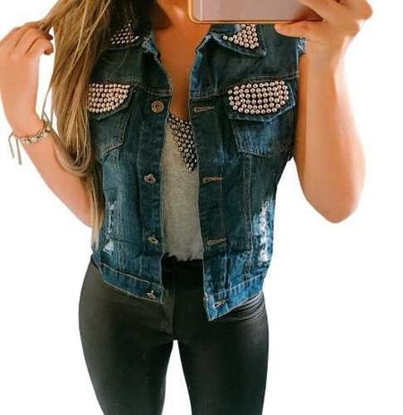 colete feminino jeans curto