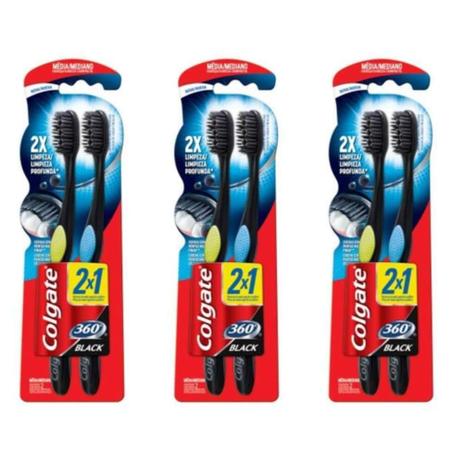 Colgate Black 2x1 360 Escova Dental (Kit C/03) Menor preço em Colgate Black 2x1 360 Escova Dental (Kit C/03)