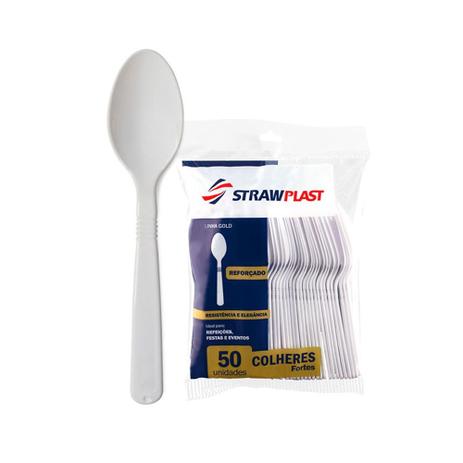 Colher Descartável Refeição Branco c/50 - Strawplast Menor preço em Colher Descartável Refeição Branco c/50 - Strawplast