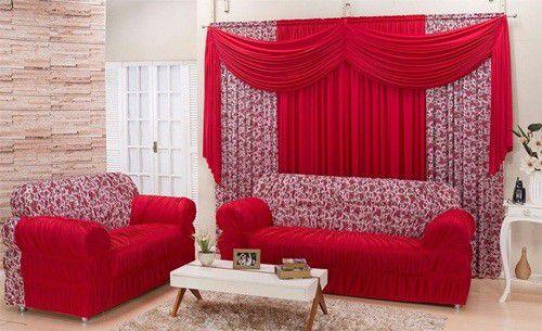 Combinado Capa de Sofá com elástico + Cortina 2 x 1.70m Vermelho - Aqua Menor preço em Combinado Capa de Sofá com elástico + Cortina 2 x 1.70m Vermelho - Aqua