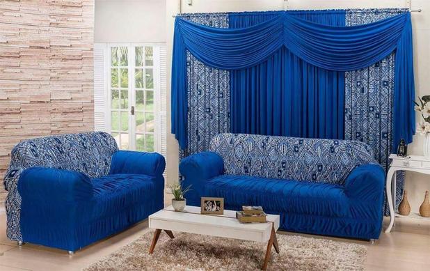 Combinado Capa de Sofá com elástico + Cortina 3,00 x 2.80m - azul - Colleone Menor preço em Combinado Capa de Sofá com elástico + Cortina 3,00 x 2.80m - azul - Colleone
