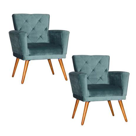 Combo 02 Poltronas Decorativa Camila com Pés Madeira Suede Azul - Combo estofados Menor preço em Combo 02 Poltronas Decorativa Camila com Pés Madeira Suede Azul - Combo estofados