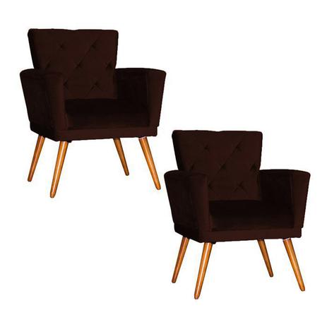 Combo 02 Poltronas Decorativa Camila com Pés Madeira Suede Marrom - Combo estofados Menor preço em Combo 02 Poltronas Decorativa Camila com Pés Madeira Suede Marrom - Combo estofados