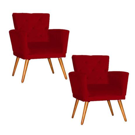 Combo 02 Poltronas Decorativa Camila com Pés Madeira Suede Vermelho - Combo estofados Menor preço em Combo 02 Poltronas Decorativa Camila com Pés Madeira Suede Vermelho - Combo estofados