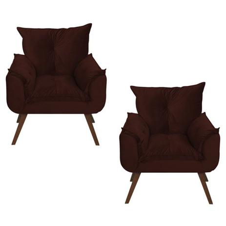 Combo 02 Poltronas Decorativa Opala com Pés Madeira Suede Marrom - Combo estofados Menor preço em Combo 02 Poltronas Decorativa Opala com Pés Madeira Suede Marrom - Combo estofados