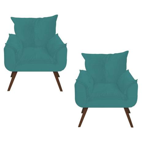 Combo 02 Poltronas Decorativa Opala com Pés Madeira Suede Turquesa - Combo estofados Menor preço em Combo 02 Poltronas Decorativa Opala com Pés Madeira Suede Turquesa - Combo estofados