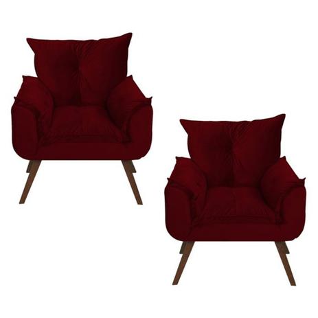 Combo 02 Poltronas Decorativa Opala com Pés Madeira Suede Vinho - Combo estofados Menor preço em Combo 02 Poltronas Decorativa Opala com Pés Madeira Suede Vinho - Combo estofados
