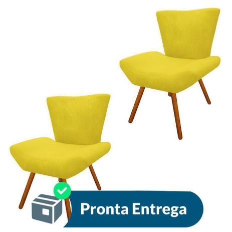Combo 02 Poltronas Decorativas Diamante com Pés Madeira Suede Amarelo - Combo estofados Menor preço em Combo 02 Poltronas Decorativas Diamante com Pés Madeira Suede Amarelo - Combo estofados