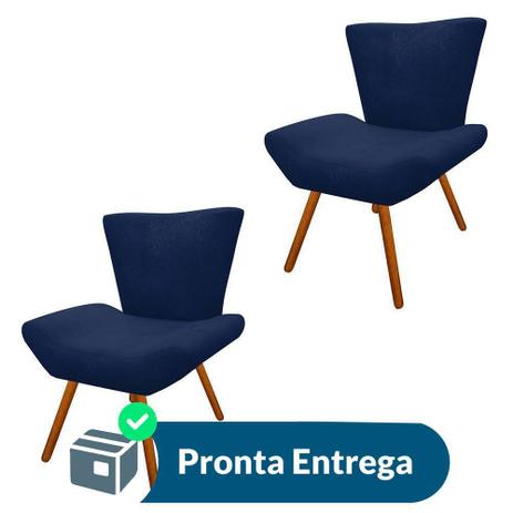 Combo 02 Poltronas Decorativas Diamante com Pés Madeira Suede Azul Marinho - Combo estofados Menor preço em Combo 02 Poltronas Decorativas Diamante com Pés Madeira Suede Azul Marinho - Combo estofados