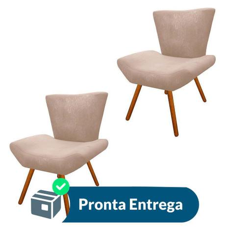 Combo 02 Poltronas Decorativas Diamante com Pés Madeira Suede Bege - Combo estofados Menor preço em Combo 02 Poltronas Decorativas Diamante com Pés Madeira Suede Bege - Combo estofados