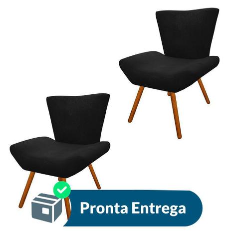 Combo 02 Poltronas Decorativas Diamante com Pés Madeira Suede Preto - Combo estofados Menor preço em Combo 02 Poltronas Decorativas Diamante com Pés Madeira Suede Preto - Combo estofados