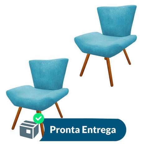 Combo 02 Poltronas Decorativas Diamante com Pés Madeira Suede Turquesa - Combo estofados Menor preço em Combo 02 Poltronas Decorativas Diamante com Pés Madeira Suede Turquesa - Combo estofados
