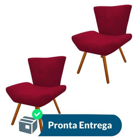 Combo 02 Poltronas Decorativas Diamante com Pés Madeira Suede Vermelho - Combo estofados Menor preço em Combo 02 Poltronas Decorativas Diamante com Pés Madeira Suede Vermelho - Combo estofados