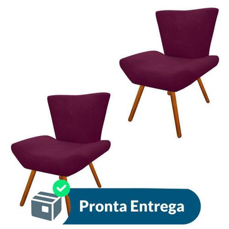 Combo 02 Poltronas Decorativas Diamante com Pés Madeira Suede Vinho - Combo estofados Menor preço em Combo 02 Poltronas Decorativas Diamante com Pés Madeira Suede Vinho - Combo estofados