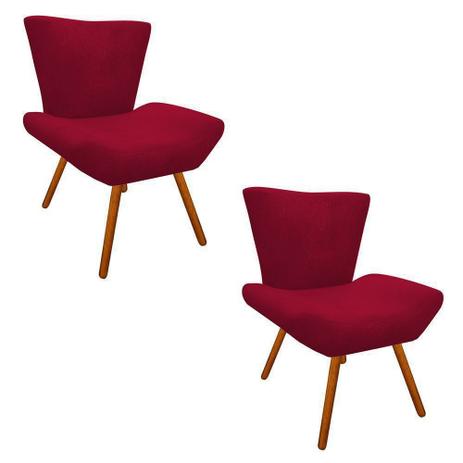 Combo 02 Poltronas Diamante com Pés Madeira Suede Vermelho - Poltrona diamante Menor preço em Combo 02 Poltronas Diamante com Pés Madeira Suede Vermelho - Poltrona diamante