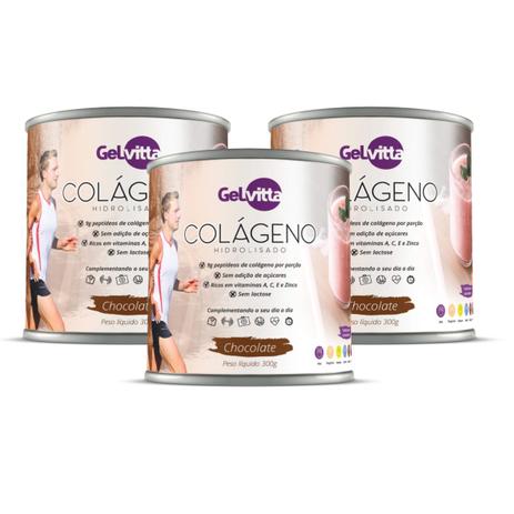 Combo 03 Colágenos Em Pó Sabor Chocolate Gelvitta Menor preço em Combo 03 Colágenos Em Pó Sabor Chocolate Gelvitta