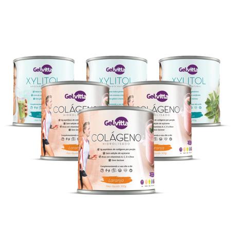 Combo 03 Colágenos Em Pó Sabor Laranja + 03 Xylitol Gelvitta Menor preço em Combo 03 Colágenos Em Pó Sabor Laranja + 03 Xylitol Gelvitta