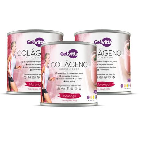 Combo 03 Colágenos Em Pó Sabor Morango Gelvitta Menor preço em Combo 03 Colágenos Em Pó Sabor Morango Gelvitta
