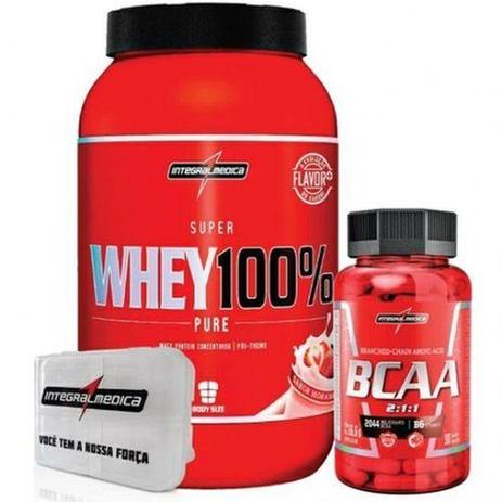 Combo 100 Whey Morango + Bcaa 2:1:1 + Porta Caps - Integralmédica - Integralmedica Menor preço em Combo 100 Whey Morango + Bcaa 2:1:1 + Porta Caps - Integralmédica - Integralmedica