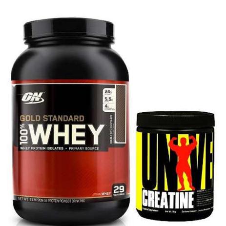 Combo 100 Whey Protein Gold Standard -909g + Creatina Universal 200g - Optimum nutrition Menor preço em Combo 100 Whey Protein Gold Standard -909g + Creatina Universal 200g - Optimum nutrition