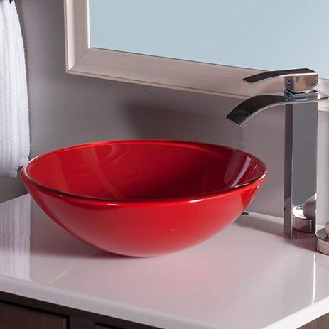 Combo 2 em 1 - Cuba Redonda de Vidro 40cm Galileu + Válvula Click Vermelha  P/ banheiro lavabo pia - Vidros brasil é boa?