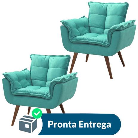 Combo 2 Poltronas Decorativas Opala com Pés Madeira Suede Turquesa - Combo estofados Menor preço em Combo 2 Poltronas Decorativas Opala com Pés Madeira Suede Turquesa - Combo estofados