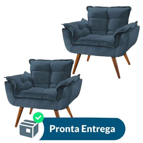 Combo 2 Poltronas Decorativas Perola com Pés Madeira Suede Azul Marinho - Combo estofados Menor preço em Combo 2 Poltronas Decorativas Perola com Pés Madeira Suede Azul Marinho - Combo estofados