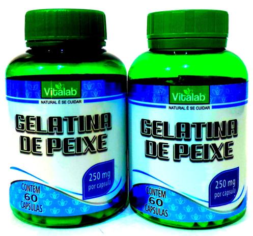 Combo 2 Potes Gelatina de peixe 250mg 120 capsulas - Vitalab Menor preço em Combo 2 Potes Gelatina de peixe 250mg 120 capsulas - Vitalab
