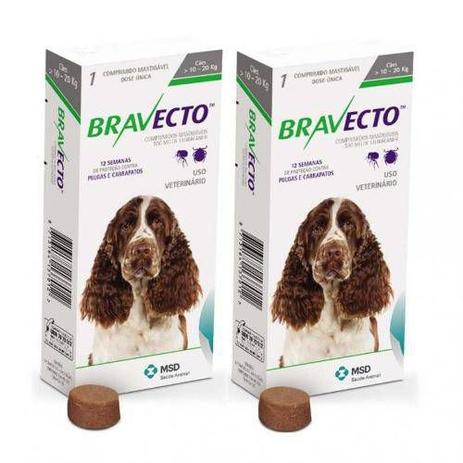 Combo 2 Unidades Antipulgas E Carrapatos Bravecto Para Cães De 10 A 20kg - Msd Saúde Animal Menor preço em Combo 2 Unidades Antipulgas E Carrapatos Bravecto Para Cães De 10 A 20kg - Msd Saúde Animal