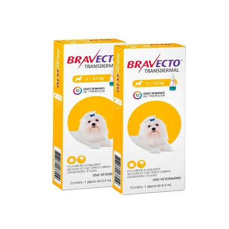 Combo 2 Unidades Bravecto Transdermal para Cães Antipulgas e Carrapatos 2 a 4,5kg - Msd Menor preço em Combo 2 Unidades Bravecto Transdermal para Cães Antipulgas e Carrapatos 2 a 4,5kg - Msd