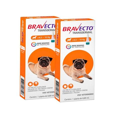 Combo 2 Unidades Bravecto Transdermal para Cães Antipulgas e Carrapatos 4,5 a 10kg - Msd Menor preço em Combo 2 Unidades Bravecto Transdermal para Cães Antipulgas e Carrapatos 4,5 a 10kg - Msd