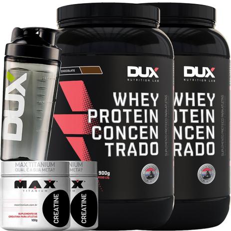 Combo 2 Whey Concentrado Dux 900g Creatina Max Titanium é boa?