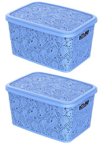 Combo 2un cesto organizador multiuso renda azul 17lt uninjet Menor preço em Combo 2un cesto organizador multiuso renda azul 17lt uninjet