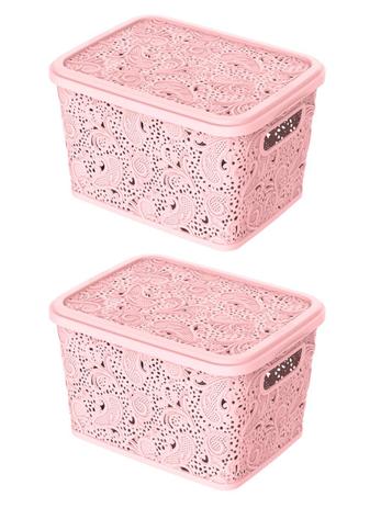 Combo 2un cesto organizador multiuso renda rosa 5,5lt uninjet Menor preço em Combo 2un cesto organizador multiuso renda rosa 5,5lt uninjet