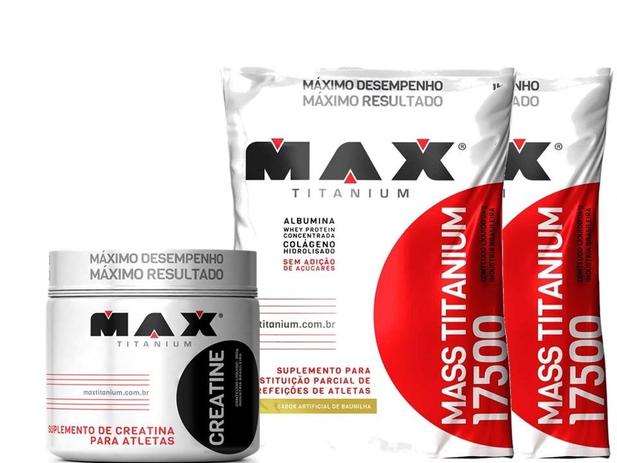 Combo 2x Hipercalórico 3kg + Creatina - Max titanium Menor preço em Combo 2x Hipercalórico 3kg + Creatina - Max titanium