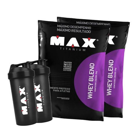 Combo 2x Whey Blend - 2000g - Max Titanium + 2x Coqueteleira Menor preço em Combo 2x Whey Blend - 2000g - Max Titanium + 2x Coqueteleira