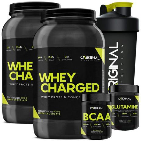 Combo 2x Whey Charged + Glutamina + Bcaa + Creatina + Shaker - Original nutrition Menor preço em Combo 2x Whey Charged + Glutamina + Bcaa + Creatina + Shaker - Original nutrition
