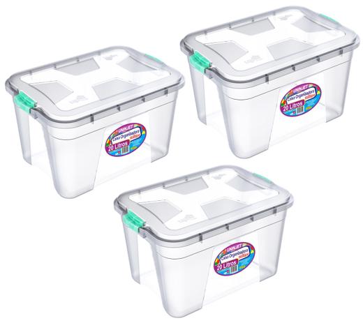 Combo 3 caixas organizadoras em polipropileno 20 litros transparente uninjet Menor preço em Combo 3 caixas organizadoras em polipropileno 20 litros transparente uninjet