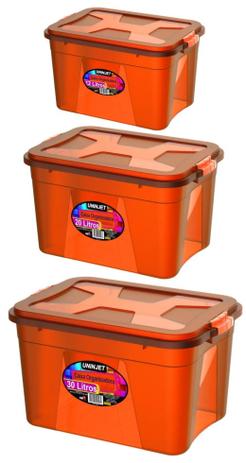 Combo 3 caixas organizadoras em polipropileno p (12lts) m (20lts) g (30lts) laranja - Uninjet Menor preço em Combo 3 caixas organizadoras em polipropileno p (12lts) m (20lts) g (30lts) laranja - Uninjet