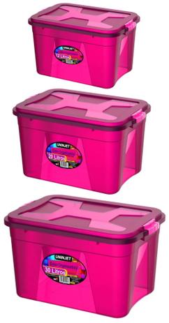 Combo 3 caixas organizadoras em polipropileno p (12lts) m (20lts) g (30lts) rosa - Uninjet Menor preço em Combo 3 caixas organizadoras em polipropileno p (12lts) m (20lts) g (30lts) rosa - Uninjet