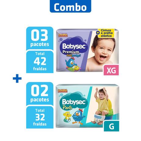 Combo 3 Pacotes Fralda Babysec XG + 2 Pacotes Fralda Pants G Menor preço em Combo 3 Pacotes Fralda Babysec XG + 2 Pacotes Fralda Pants G