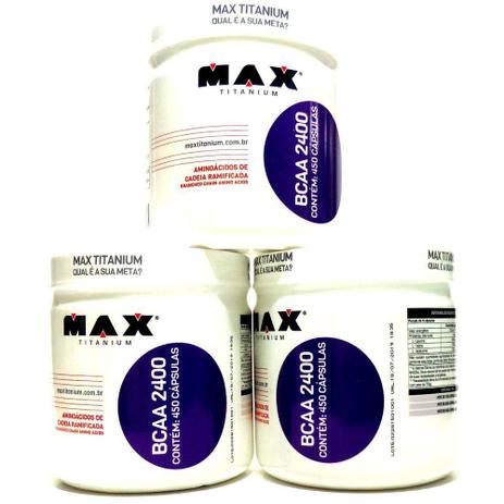 Combo 3 Potes Bcaa 2400 Max Titanium 450 Cáps (1350 Caps) Menor preço em Combo 3 Potes Bcaa 2400 Max Titanium 450 Cáps (1350 Caps)