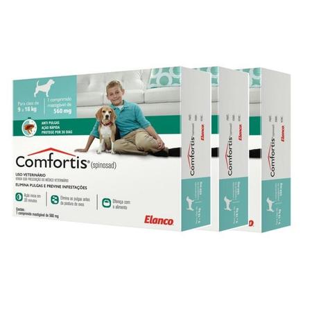 Combo 3 unidades Antipulgas Comfortis 560mg para Cães de 9 a 18kg e Gatos de 5,5 a 11kg - Elanco Menor preço em Combo 3 unidades Antipulgas Comfortis 560mg para Cães de 9 a 18kg e Gatos de 5,5 a 11kg - Elanco