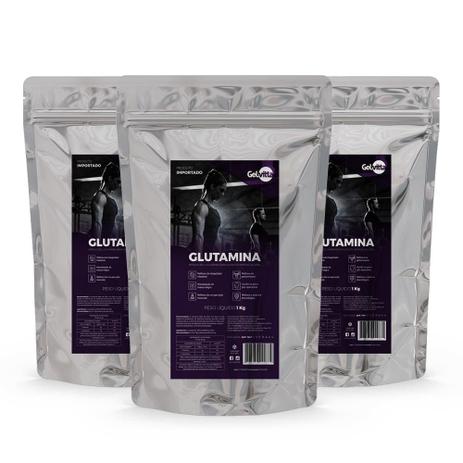 Combo 3 unidades Glutamina Pura 1 Kg L-Glutamina Gelvitta Menor preço em Combo 3 unidades Glutamina Pura 1 Kg L-Glutamina Gelvitta