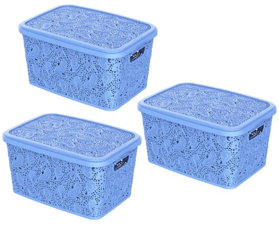 Combo 3un cesto organizador multiuso renda azul 17lt uninjet Menor preço em Combo 3un cesto organizador multiuso renda azul 17lt uninjet
