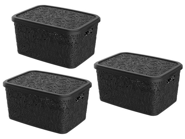 Combo 3un cesto organizador multiuso renda preto 17lt uninjet Menor preço em Combo 3un cesto organizador multiuso renda preto 17lt uninjet